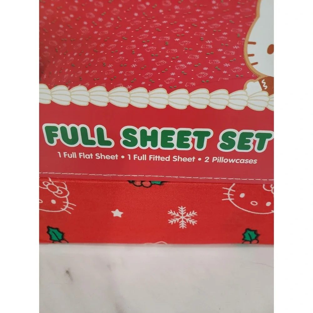 HELLO KITTY Christmas Holly FULL Size‎ 100% Cotton Red Sheet Set (snowflake)